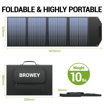 BROWEY Foldable Solar Panel 120W, IP68 Waterproof Portable Solar Panel Kit