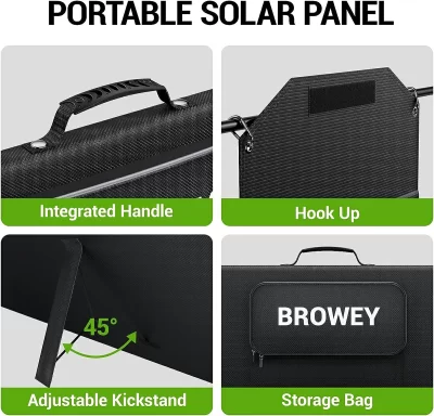 BROWEY Foldable Solar Panel 120W, IP68 Waterproof Portable Solar Panel Kit
